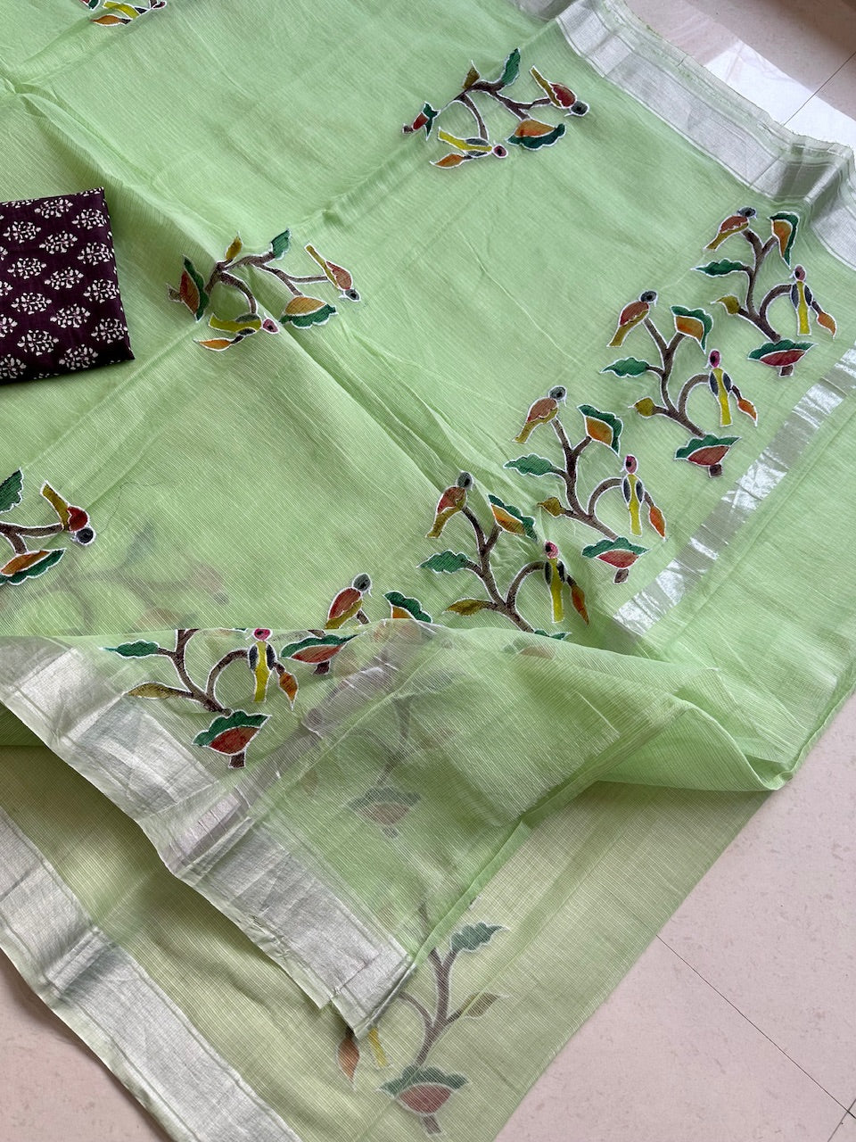 Embroidered Handpainted Kota Cotton Doria Saree