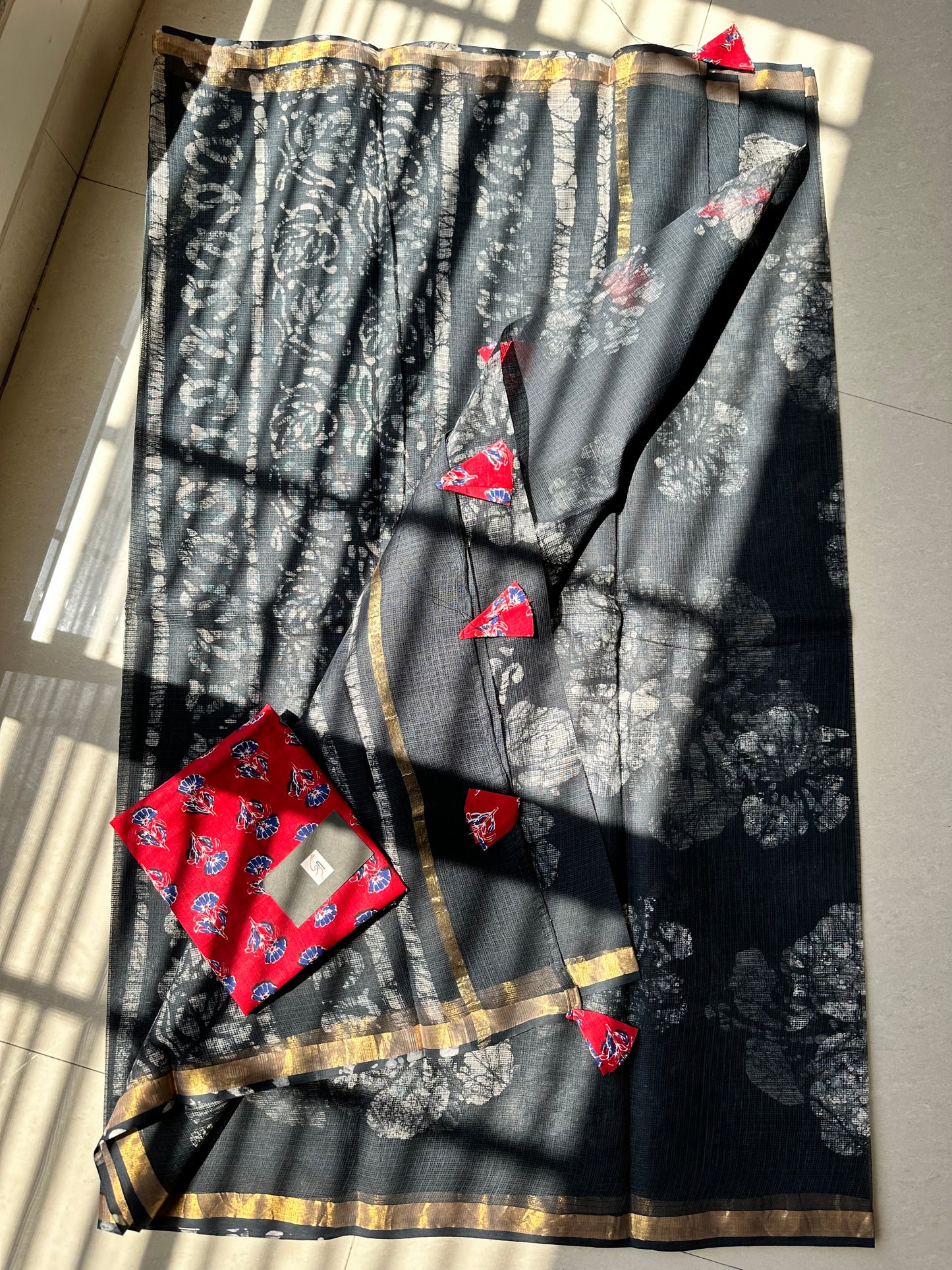 HandBlock Printed Pure Kota Cotton Doria Saree