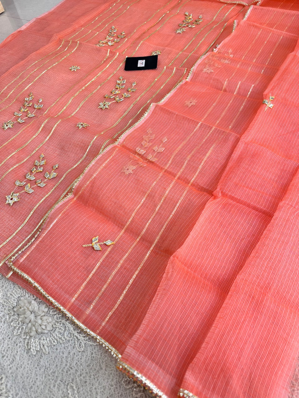 Jaipuri Kachi Gota Patti Hand Embroidered Kota Cotton Doria Top N Dupatta (Suit)