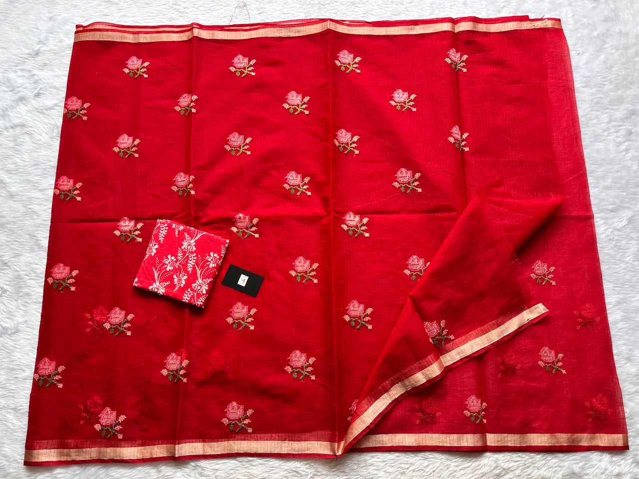 Embroidered Kota Cotton Doria Saree