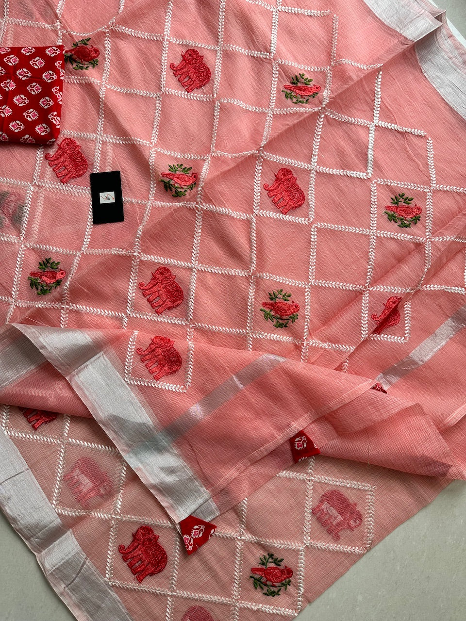 Embroidered Kota Cotton Doria Saree