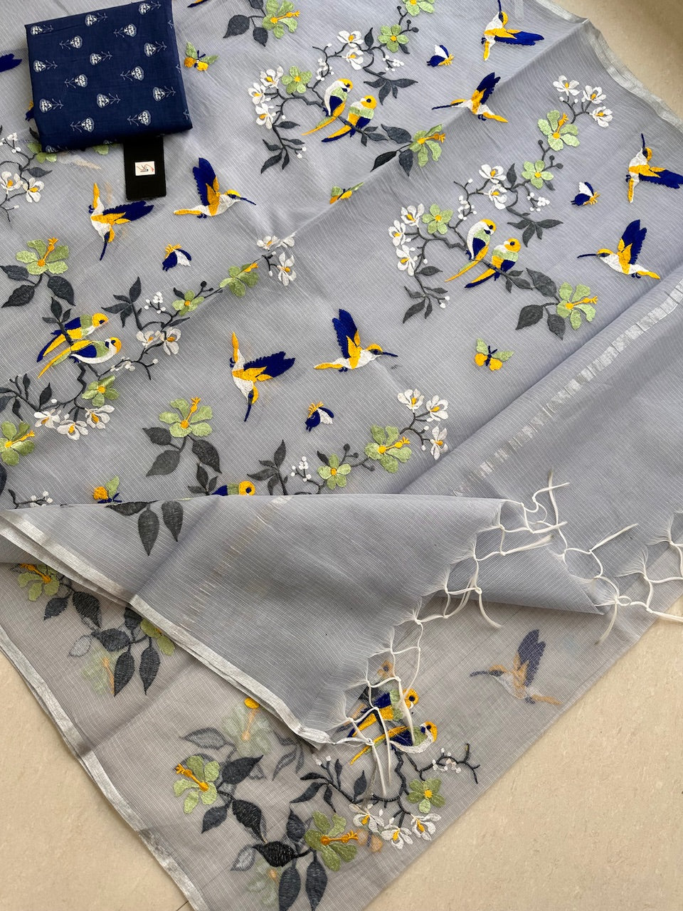 Embroidered Kota Cotton Doria Saree