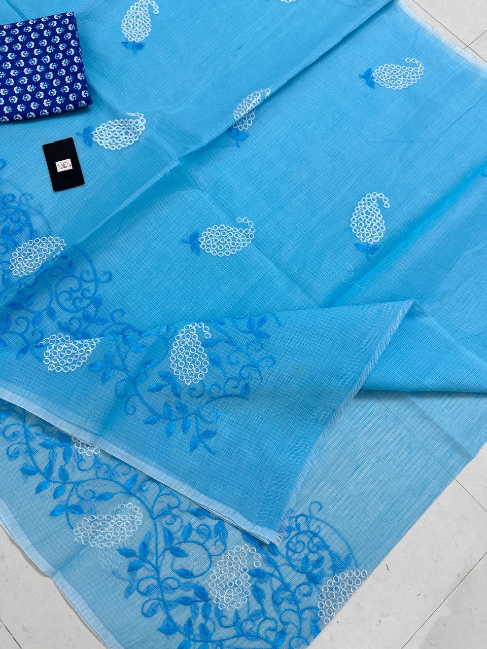 Embroidered Kota Cotton Doria Saree