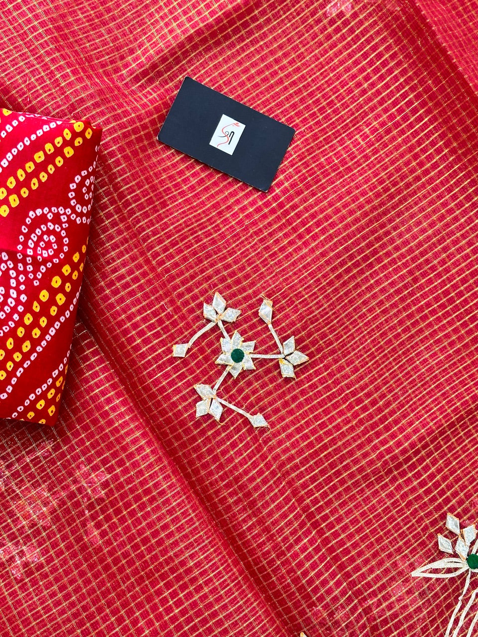 Jaipuri Gota Patti Embroidered Kota Cotton Doria Tissue Saree