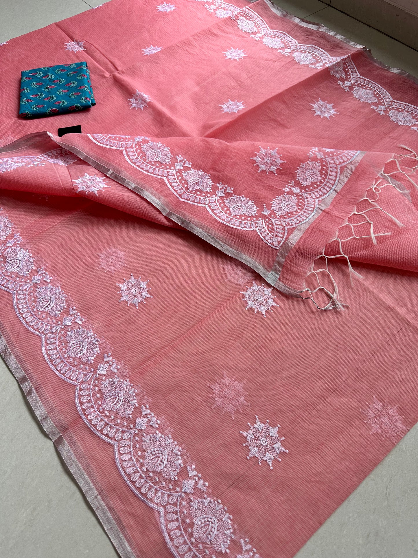 Embroidered Kota Cotton Doria Saree