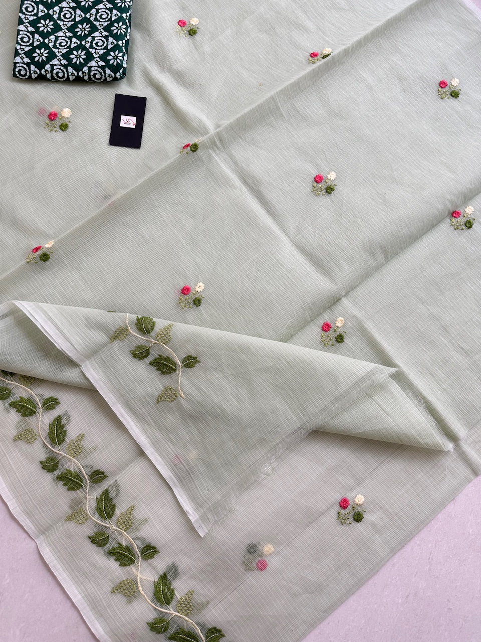 Embroidered Kota Cotton Doria Saree