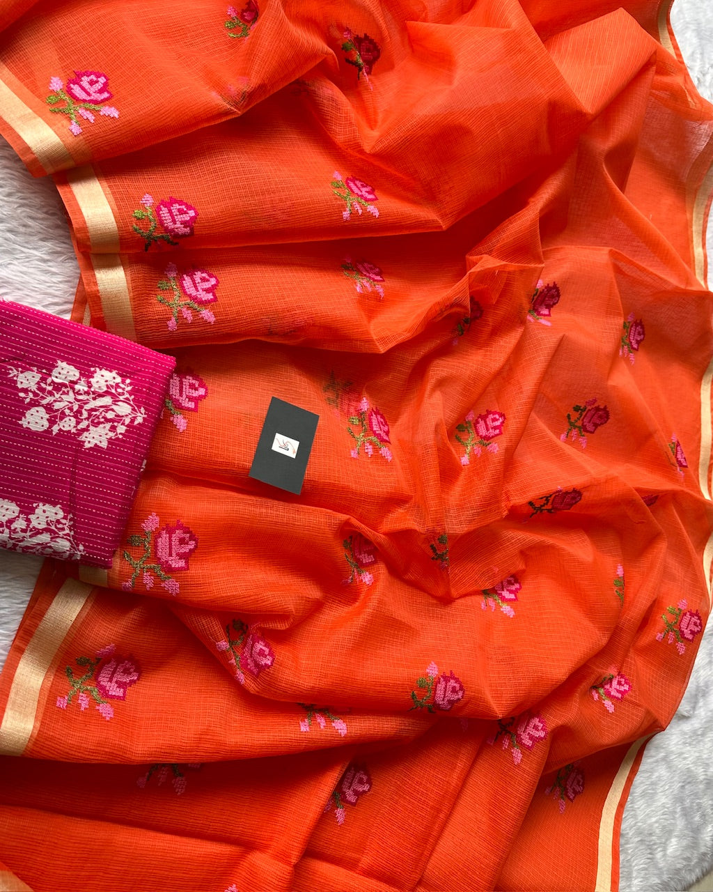 Embroidered Kota Cotton Doria Saree