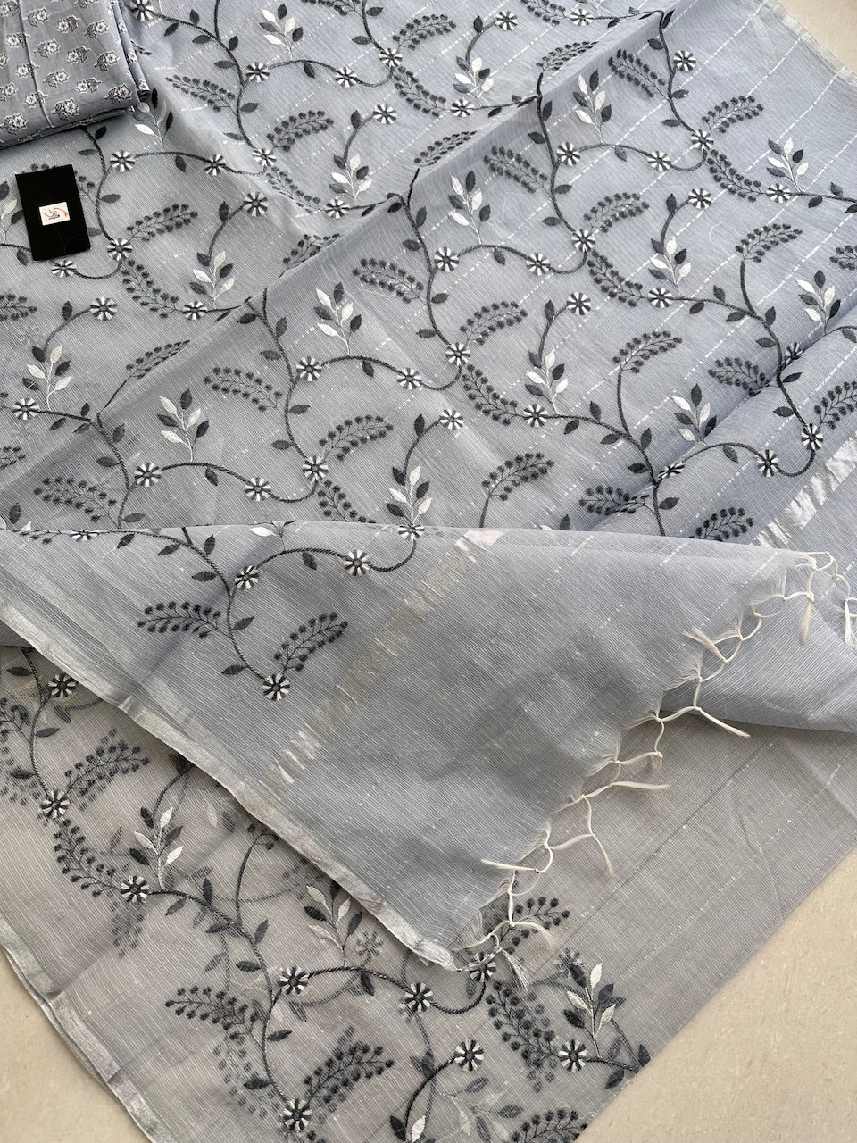 Embroidered Kota Cotton Doria Saree