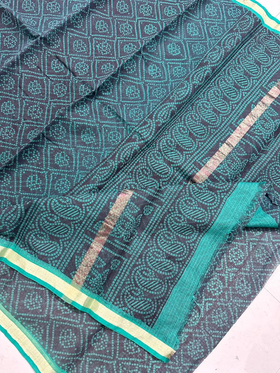 HandBlock Bandhini Printed Kota Cotton Doria Saree