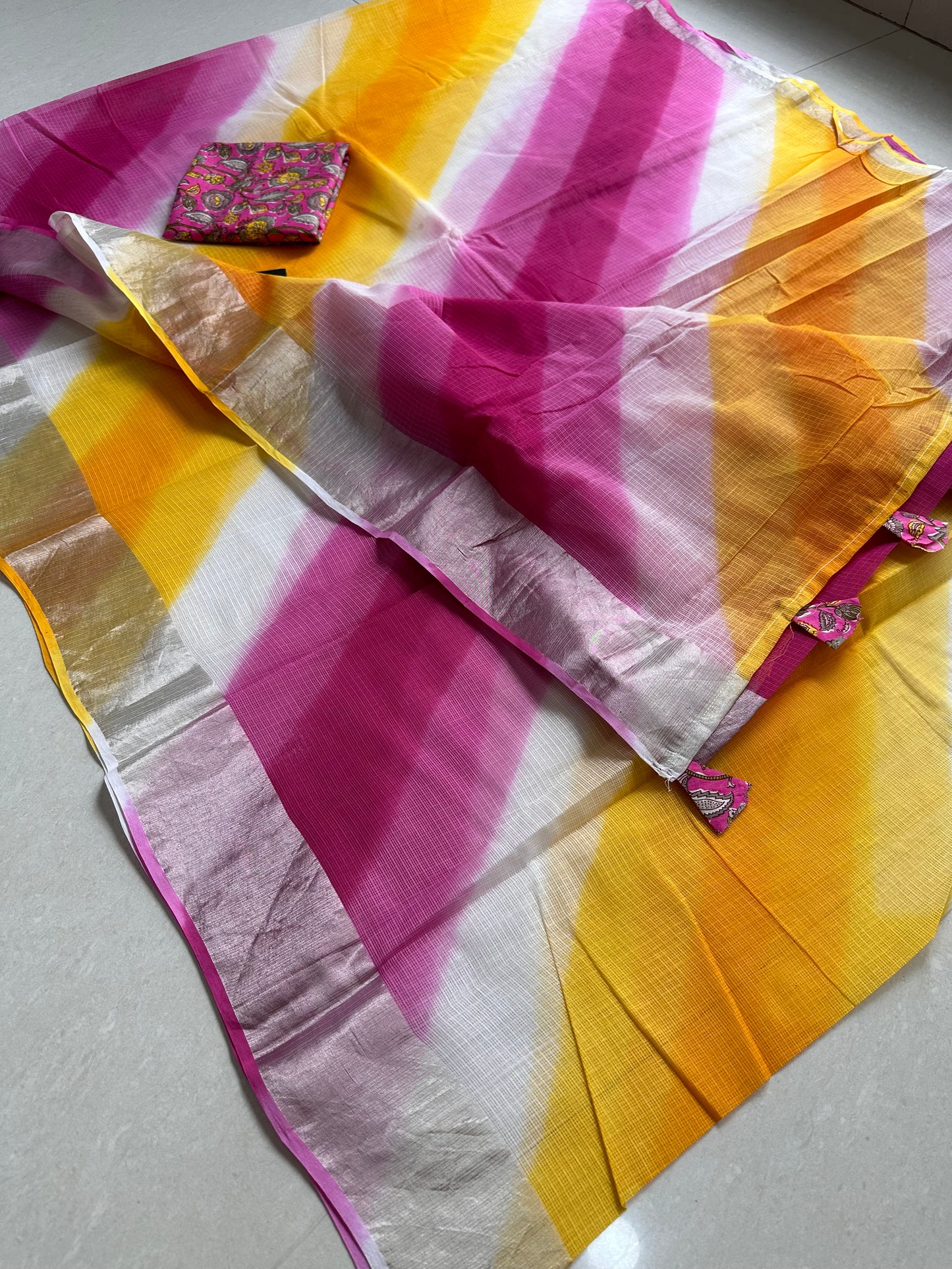 Pure HandBlock Printed Kota Cotton Doria Saree