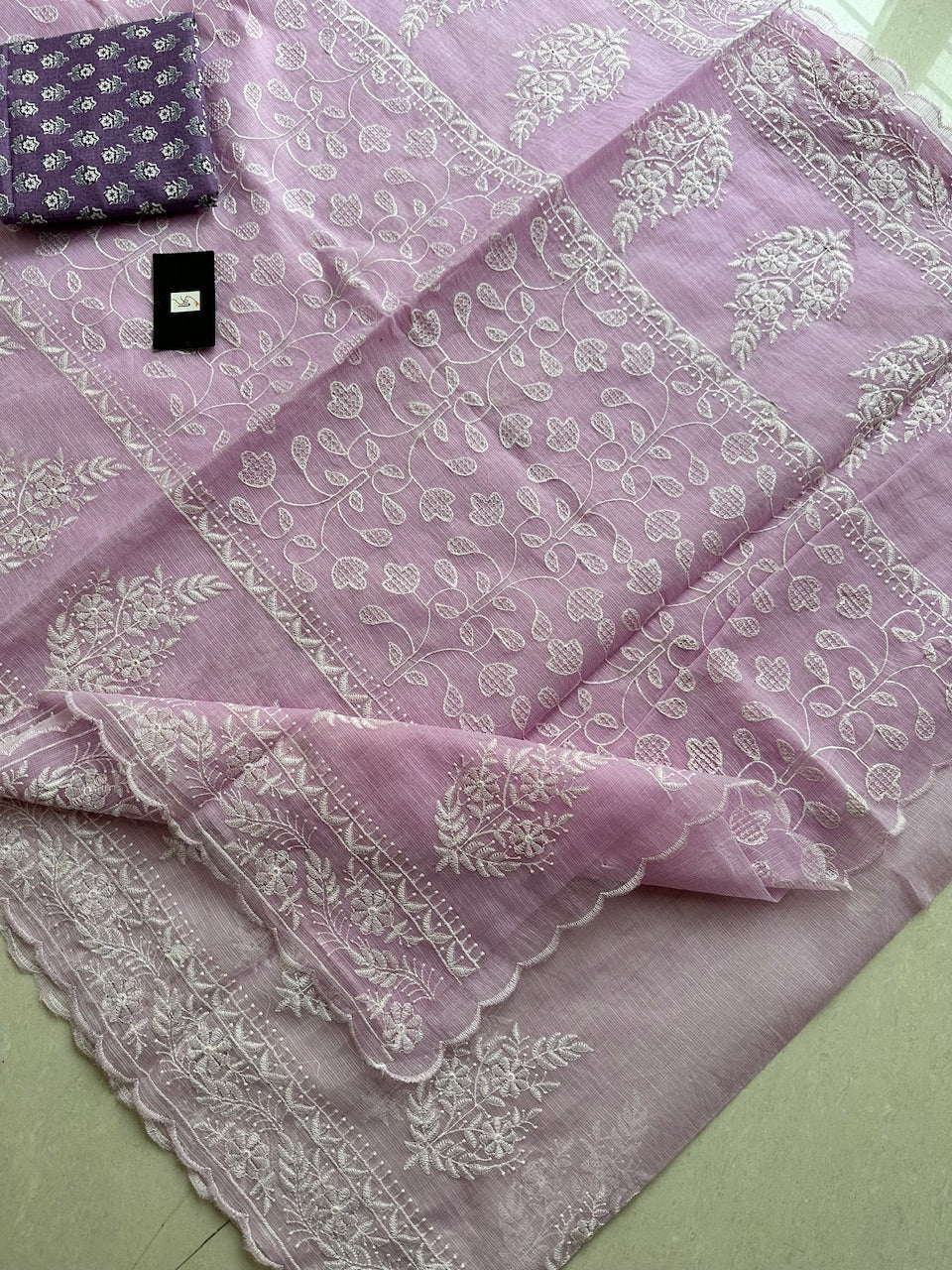 Embroidered Kota Cotton Doria Saree