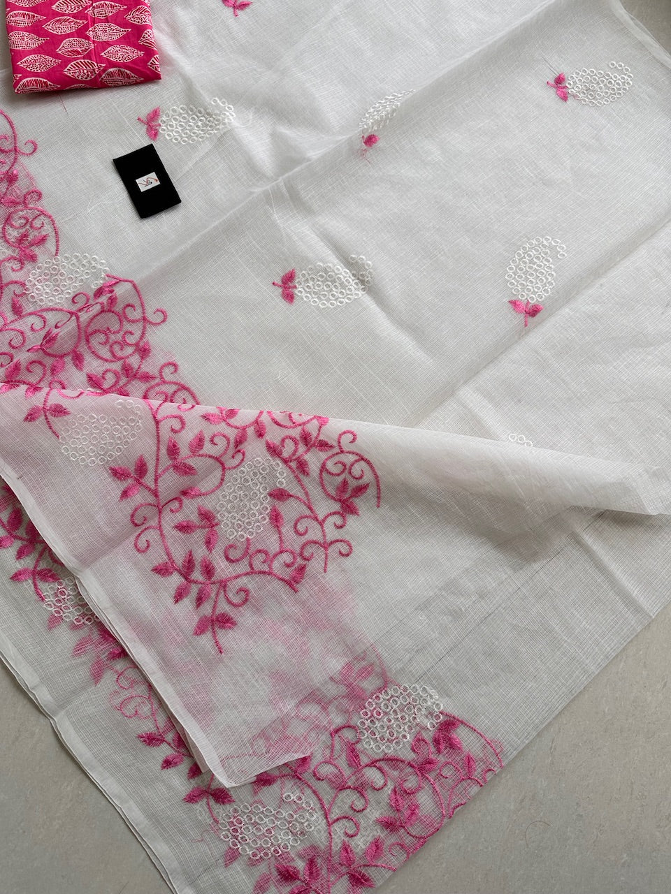 Embroidered Kota Cotton Doria Saree