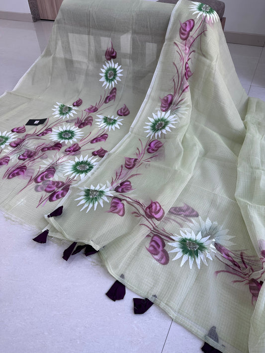 Hand painted Kota Doria Cotton Top  n Dupatta