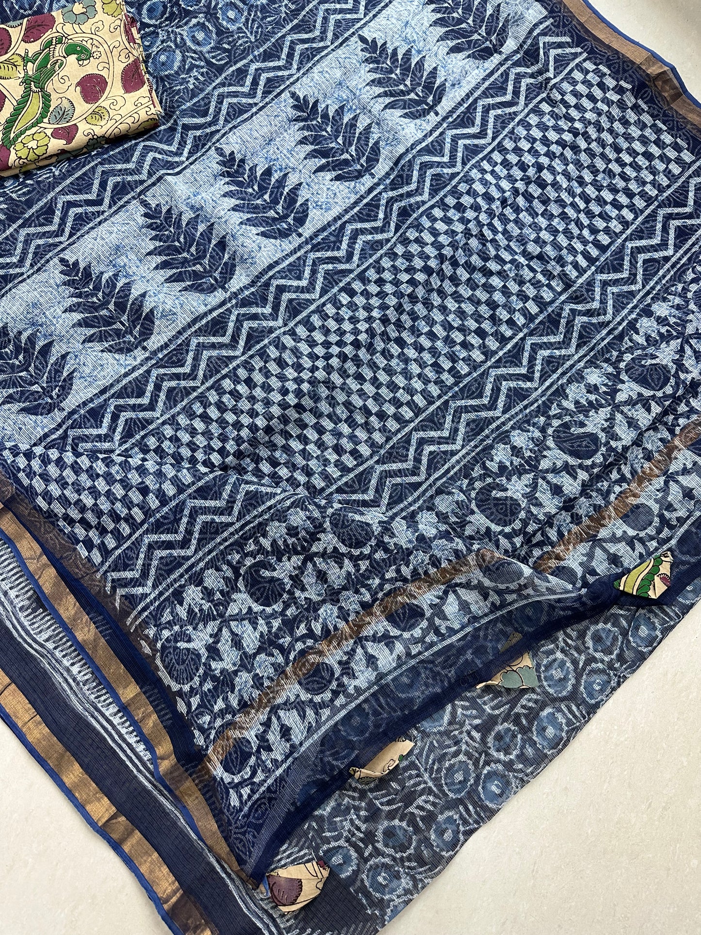 HandBlock Printed Pure Kota Cotton Doria Saree