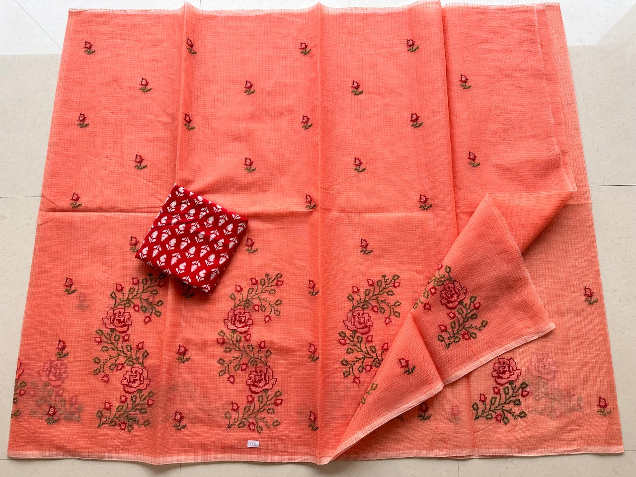 Embroidered Kota Cotton Doria Saree