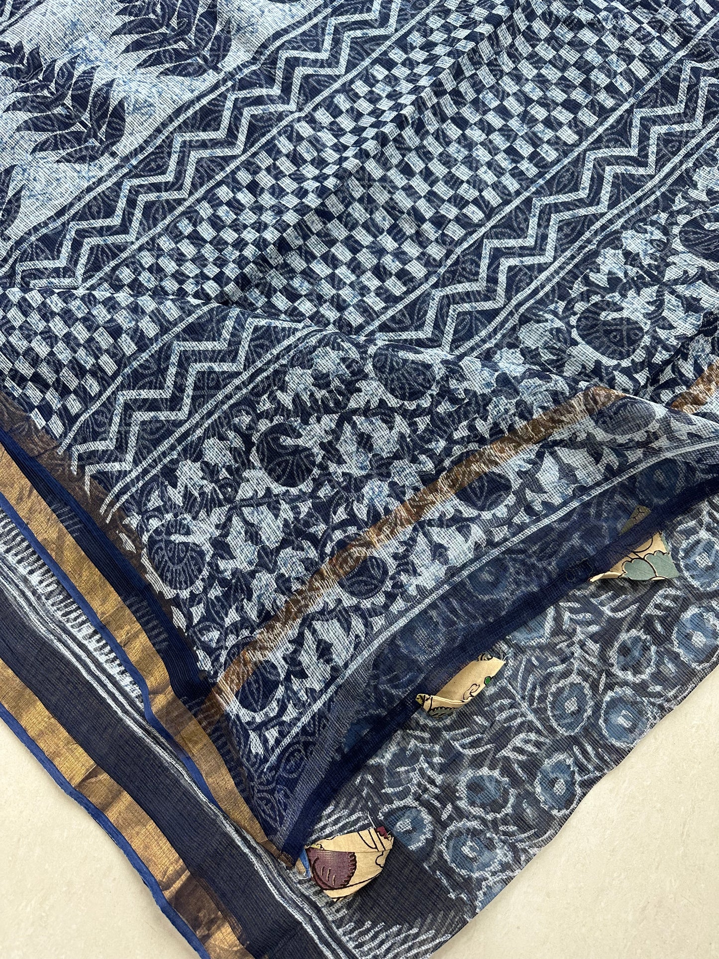 HandBlock Printed Pure Kota Cotton Doria Saree