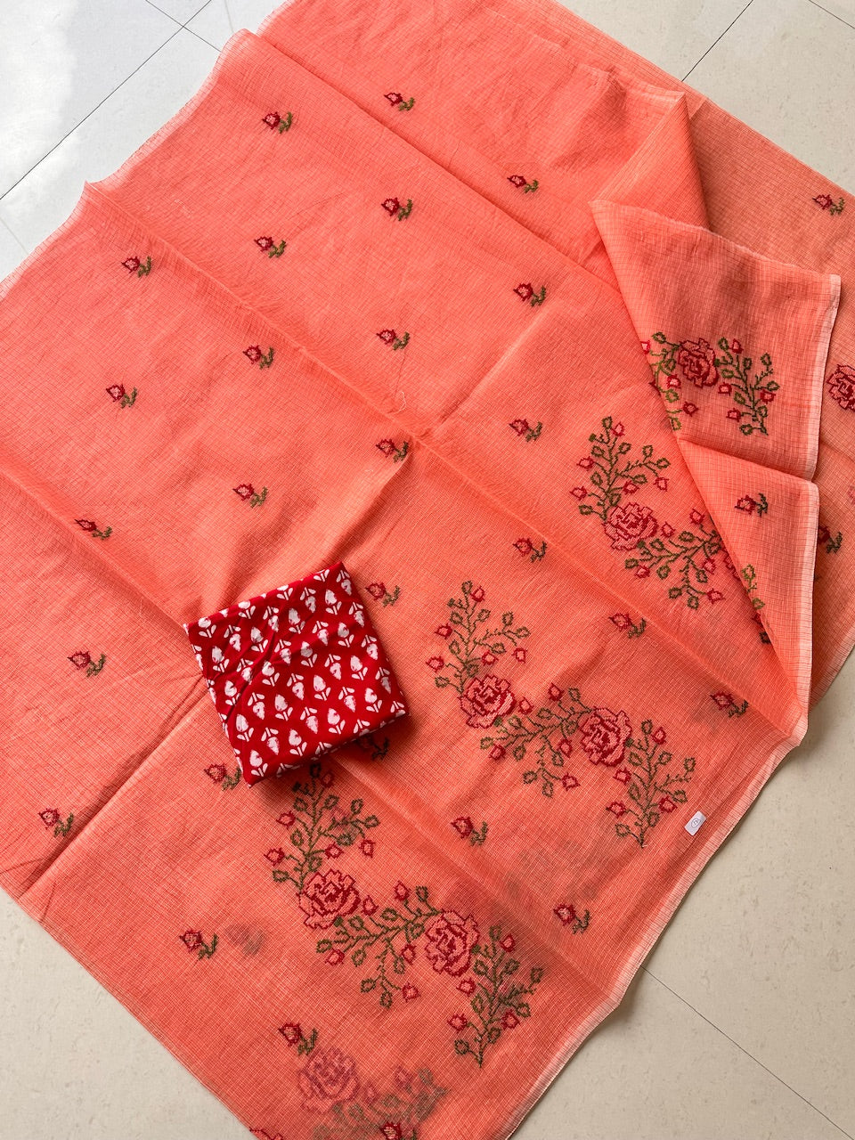 Embroidered Kota Cotton Doria Saree