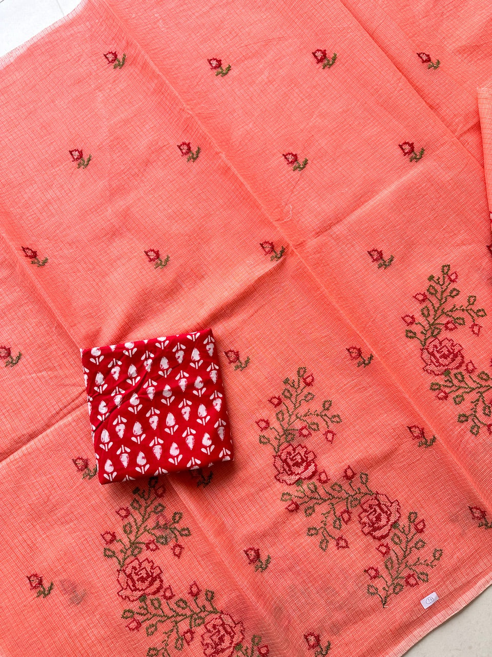 Embroidered Kota Cotton Doria Saree