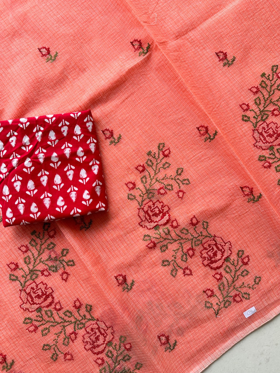 Embroidered Kota Cotton Doria Saree