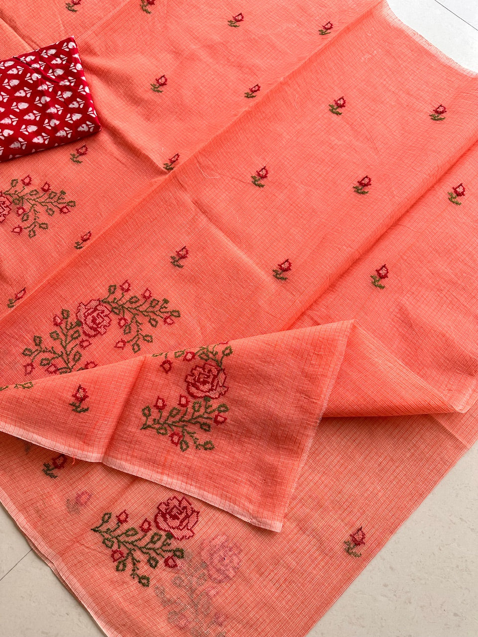 Embroidered Kota Cotton Doria Saree