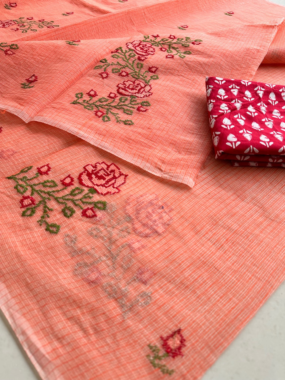 Embroidered Kota Cotton Doria Saree