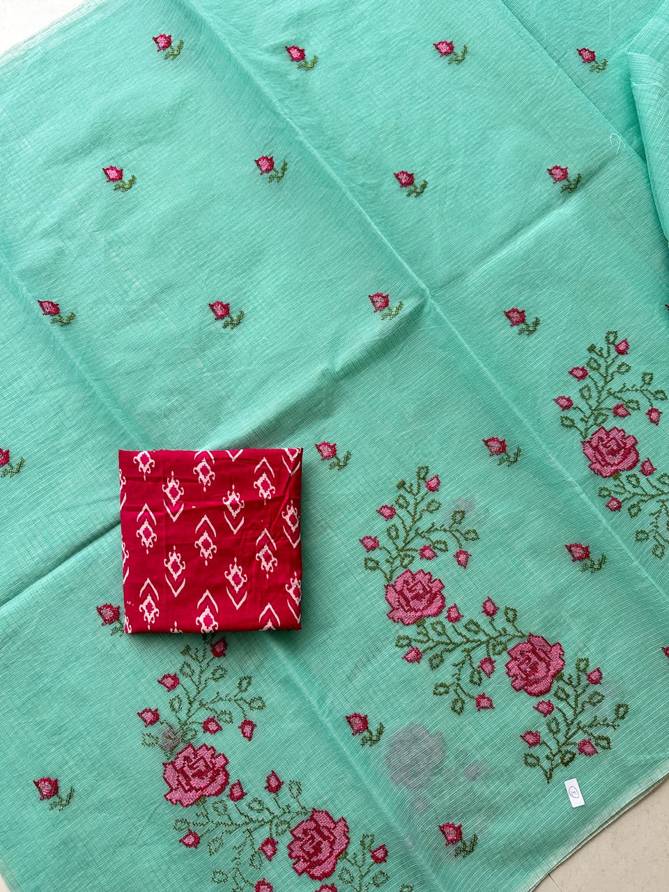 Embroidered Kota Cotton Doria Saree