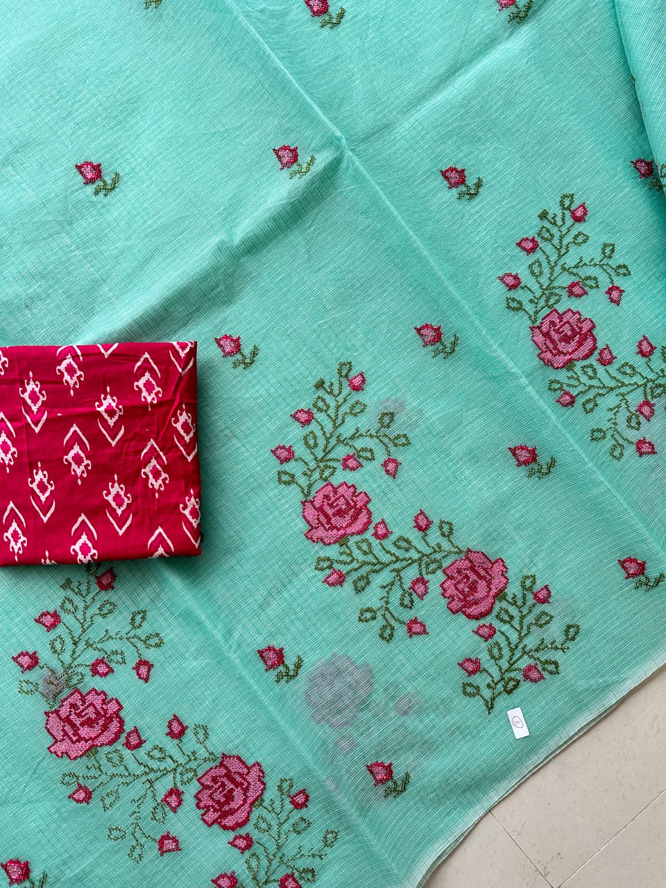 Embroidered Kota Cotton Doria Saree