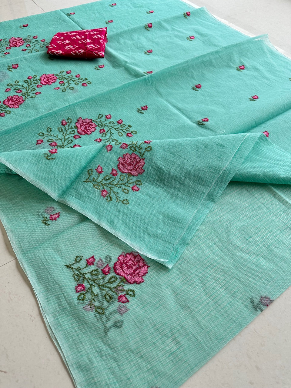 Embroidered Kota Cotton Doria Saree