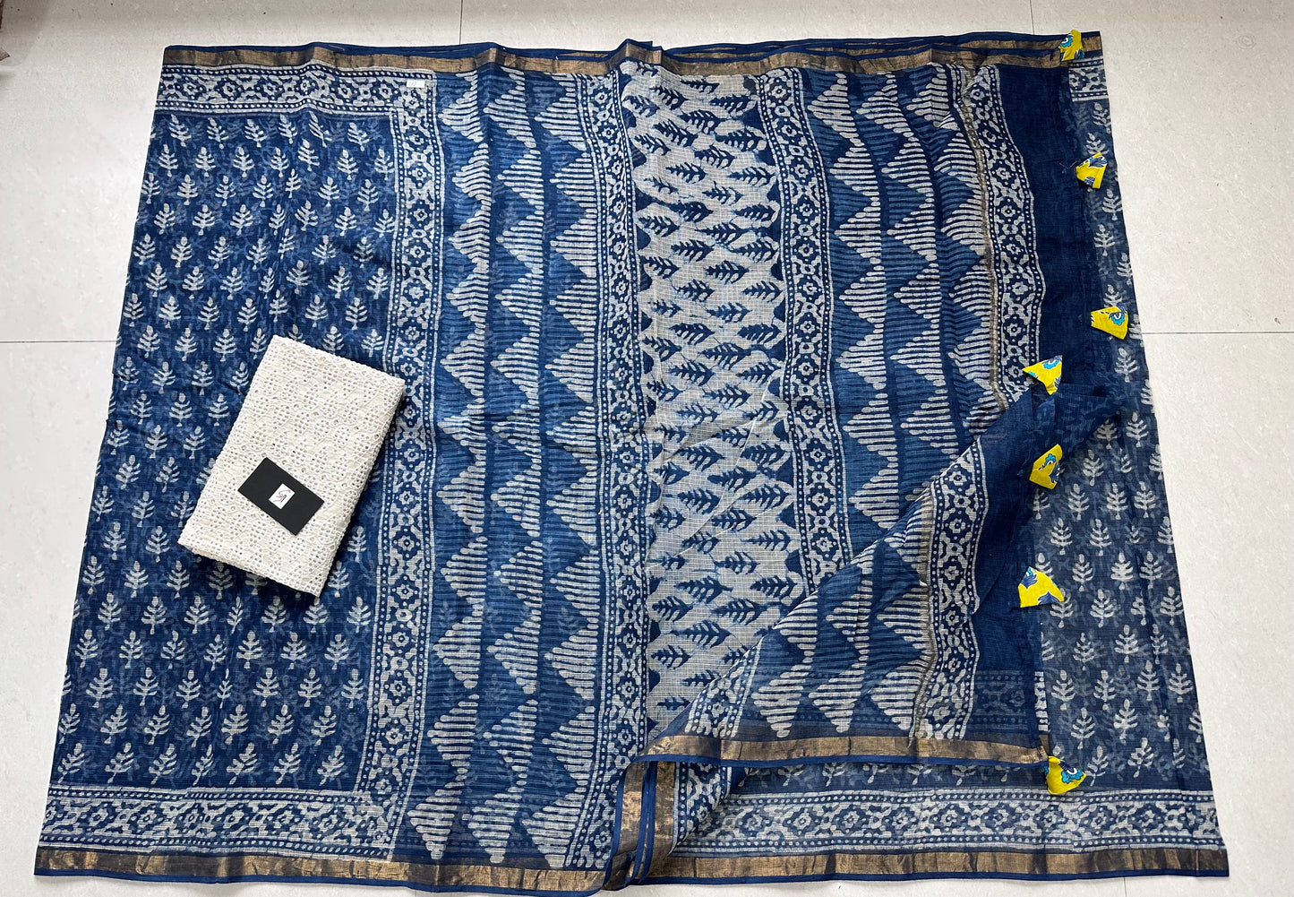 HandBlock Printed Pure Kota Cotton Doria Saree