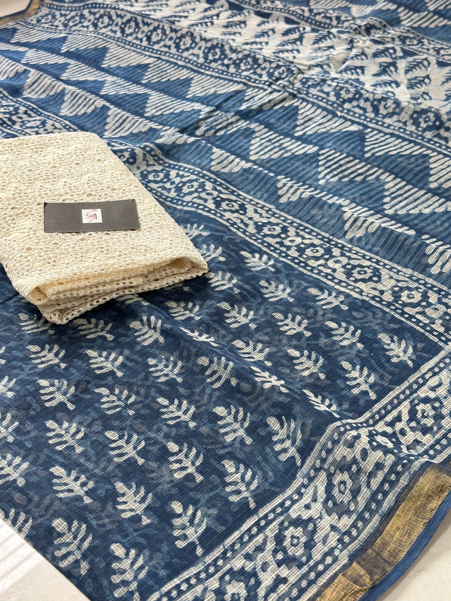 HandBlock Printed Pure Kota Cotton Doria Saree