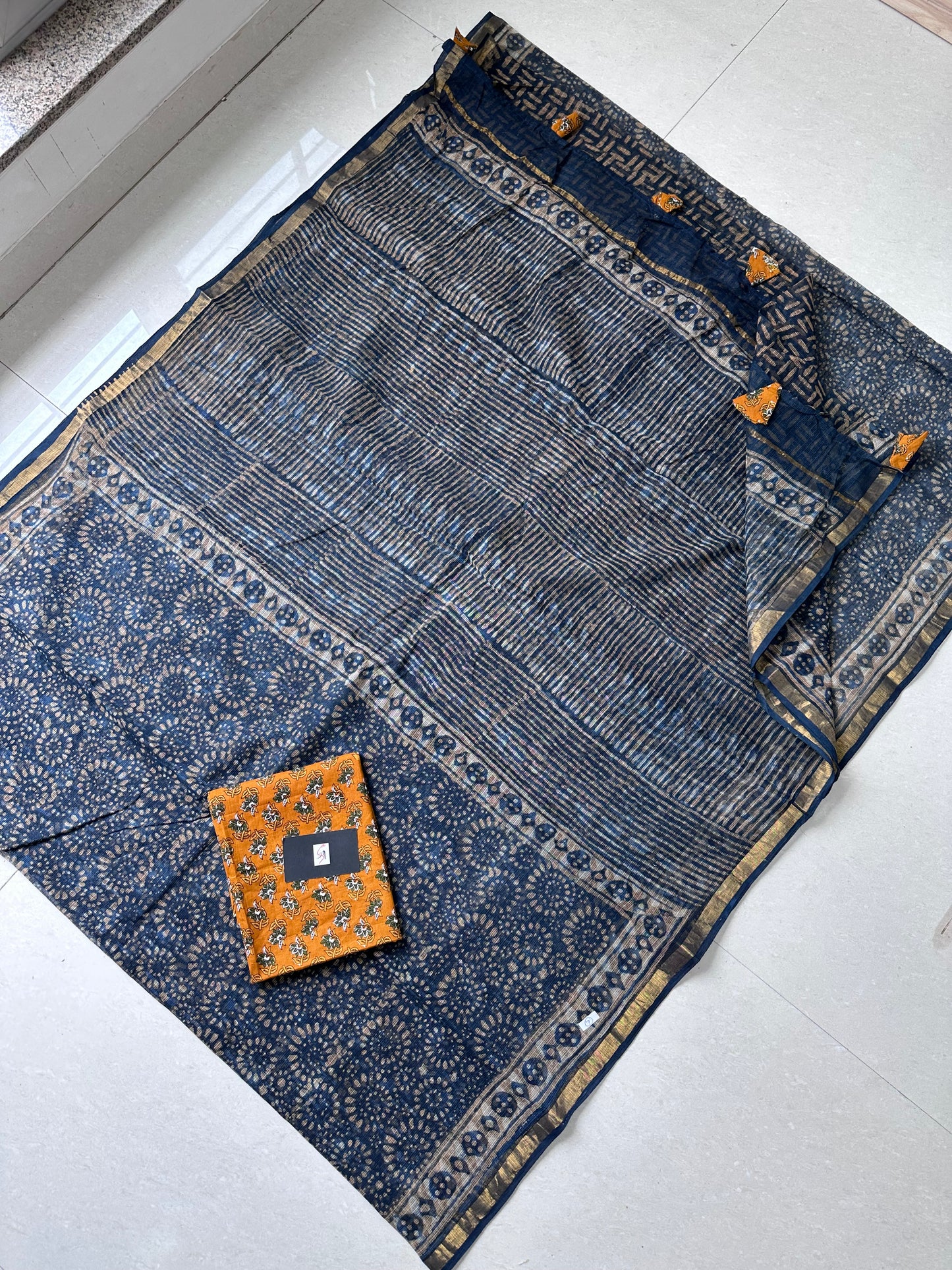 HandBlock Printed Pure Kota Cotton Doria Saree