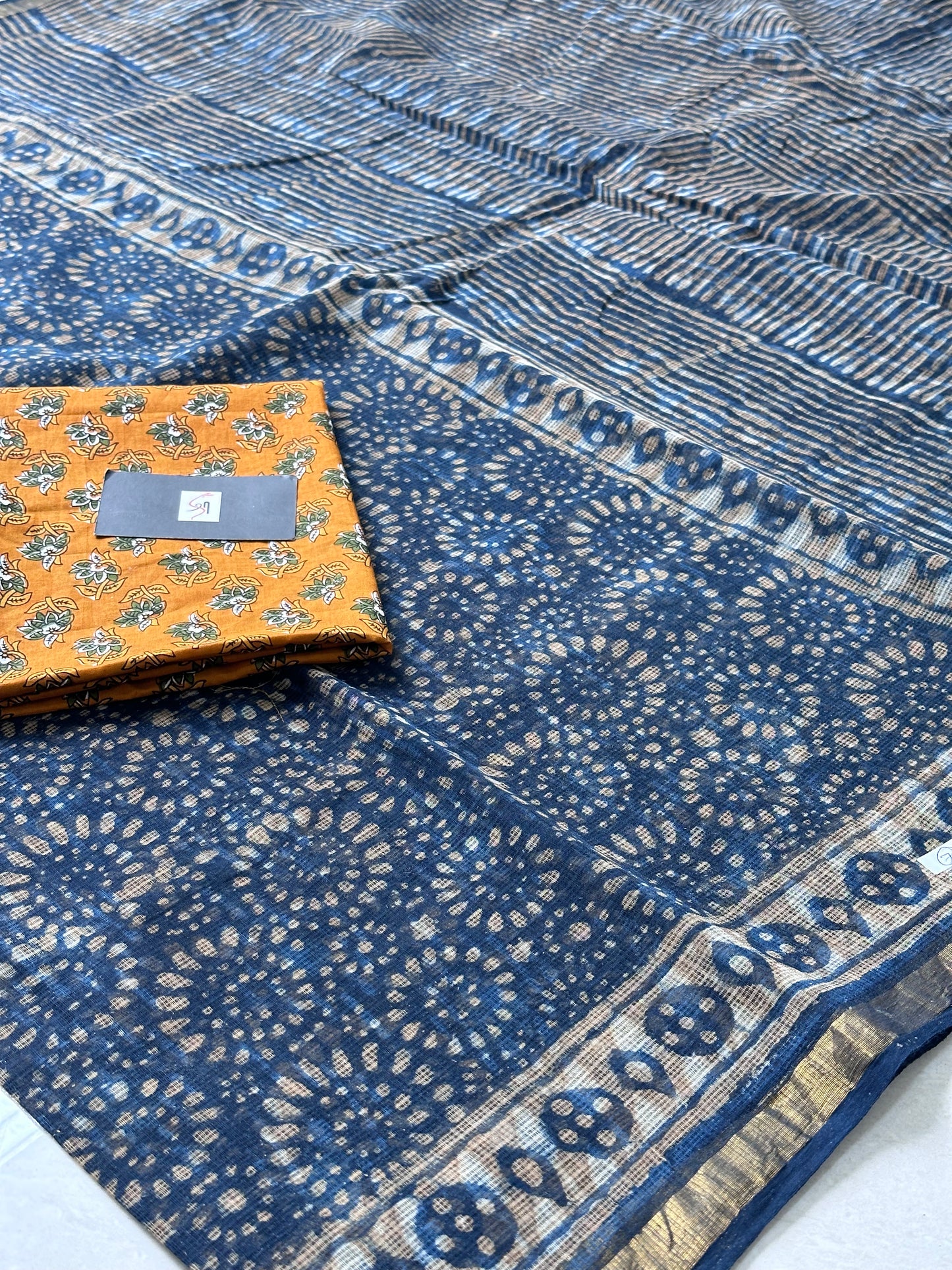 HandBlock Printed Pure Kota Cotton Doria Saree