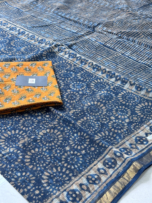 HandBlock Printed Pure Kota Cotton Doria Saree