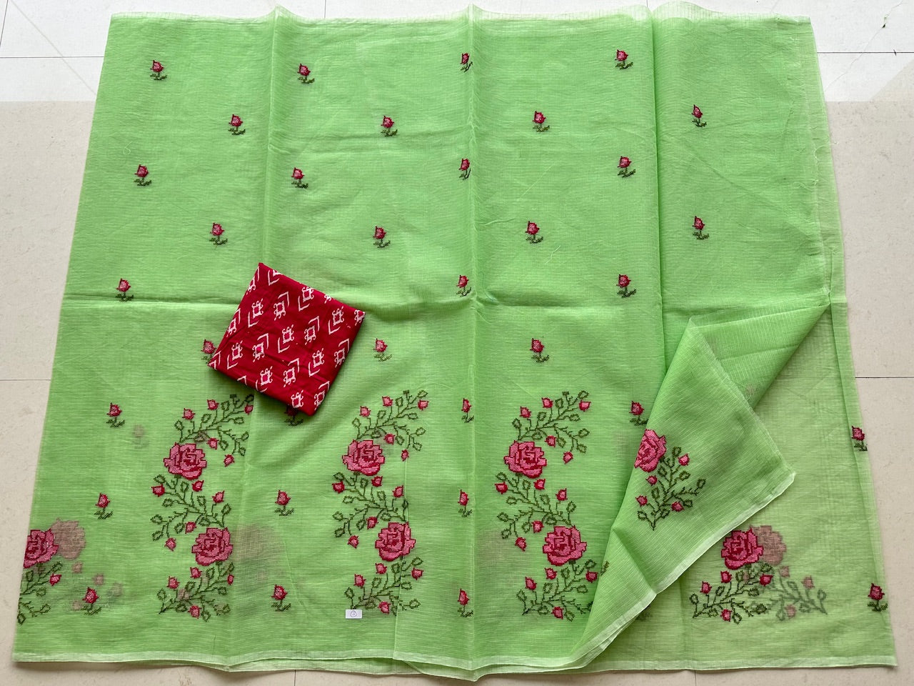 Embroidered Kota Cotton Doria Saree