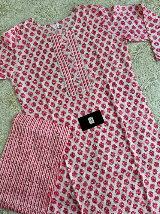 Pure HandBlock Printed Cotton Kurta N Pant Set