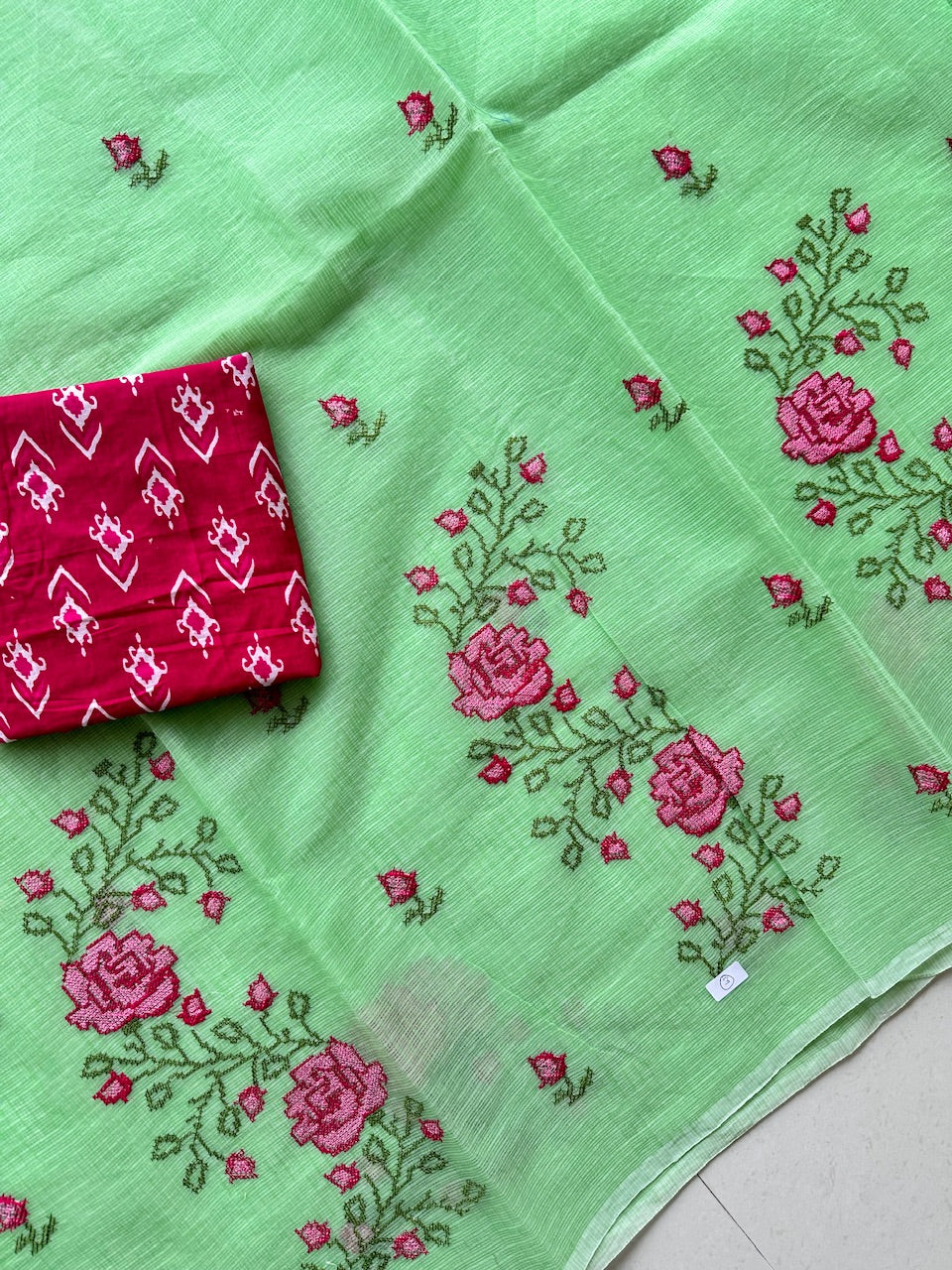 Embroidered Kota Cotton Doria Saree