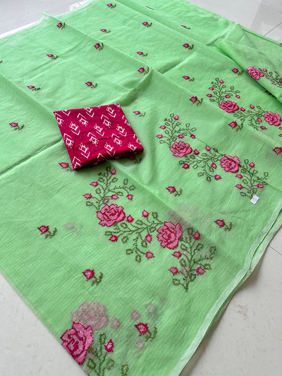 Embroidered Kota Cotton Doria Saree