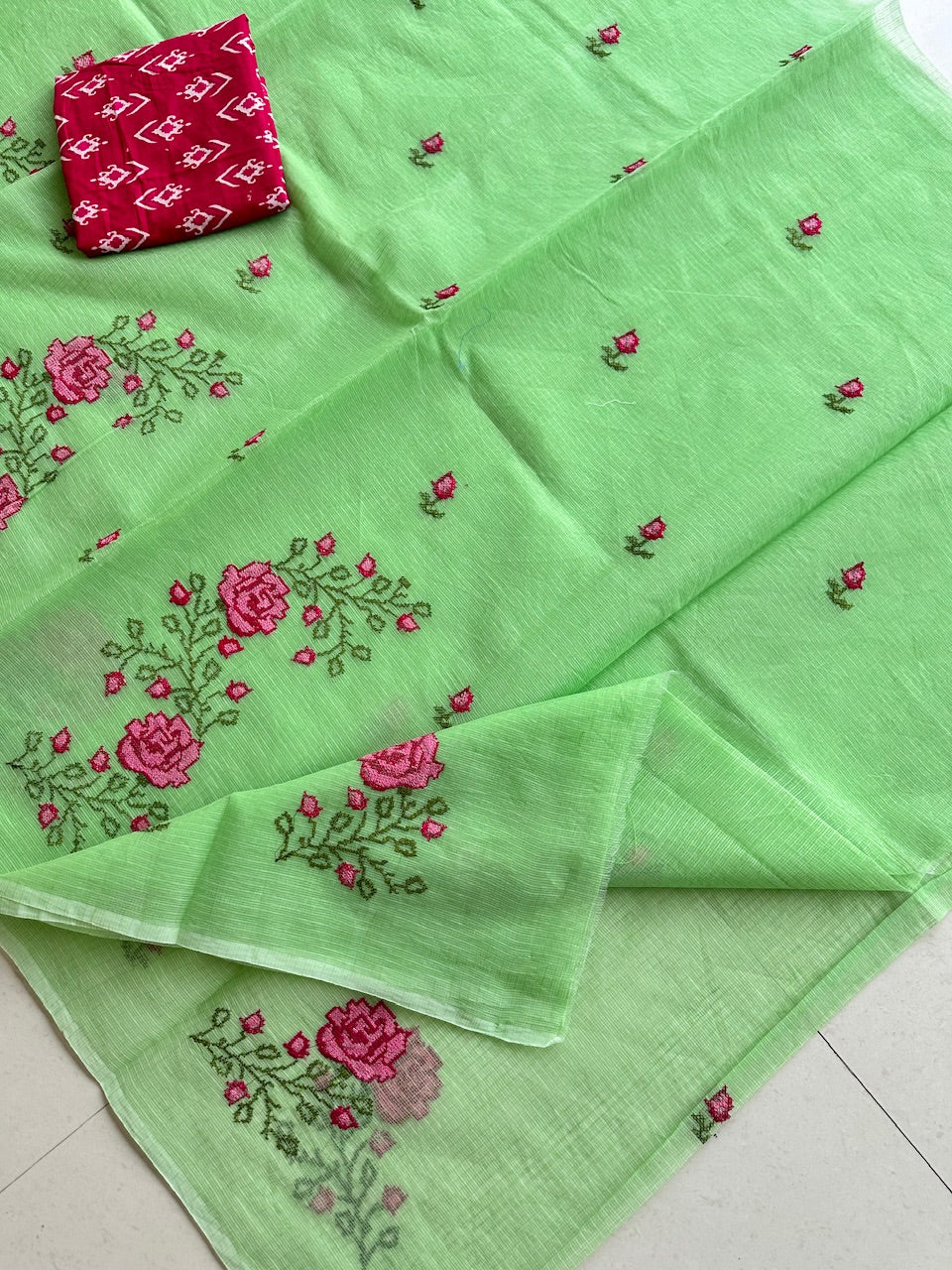 Embroidered Kota Cotton Doria Saree