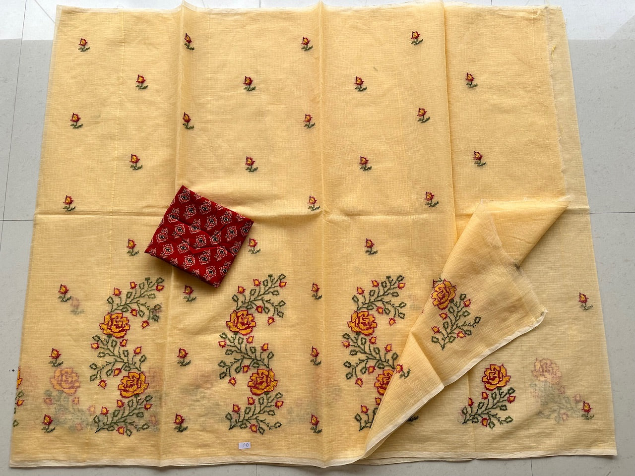 Embroidered Kota Cotton Doria Saree