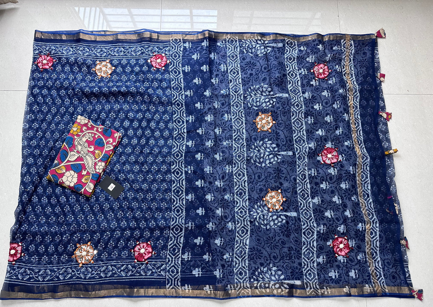 HandBlock Printed Pure Kota Cotton Doria Saree