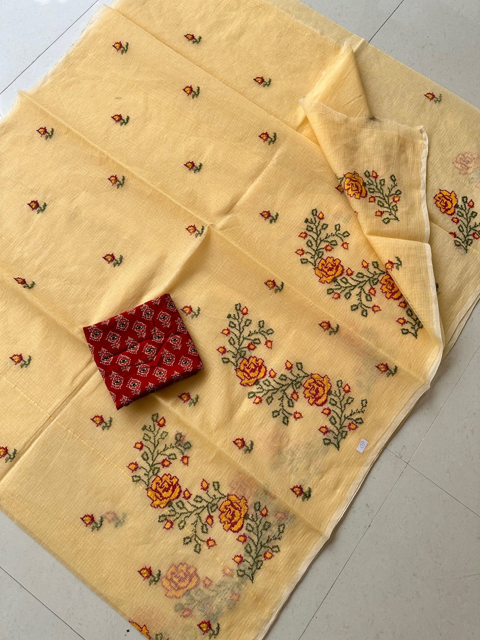 Embroidered Kota Cotton Doria Saree