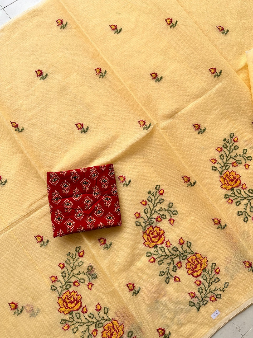 Embroidered Kota Cotton Doria Saree