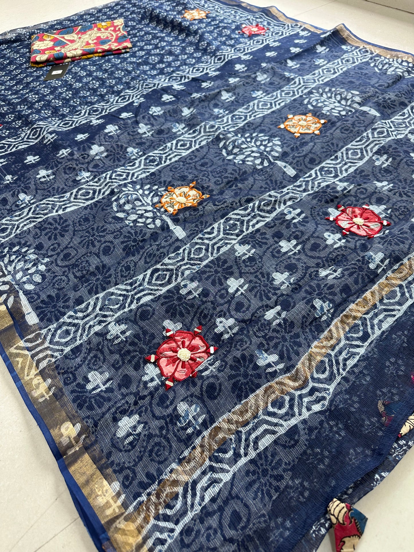 HandBlock Printed Pure Kota Cotton Doria Saree