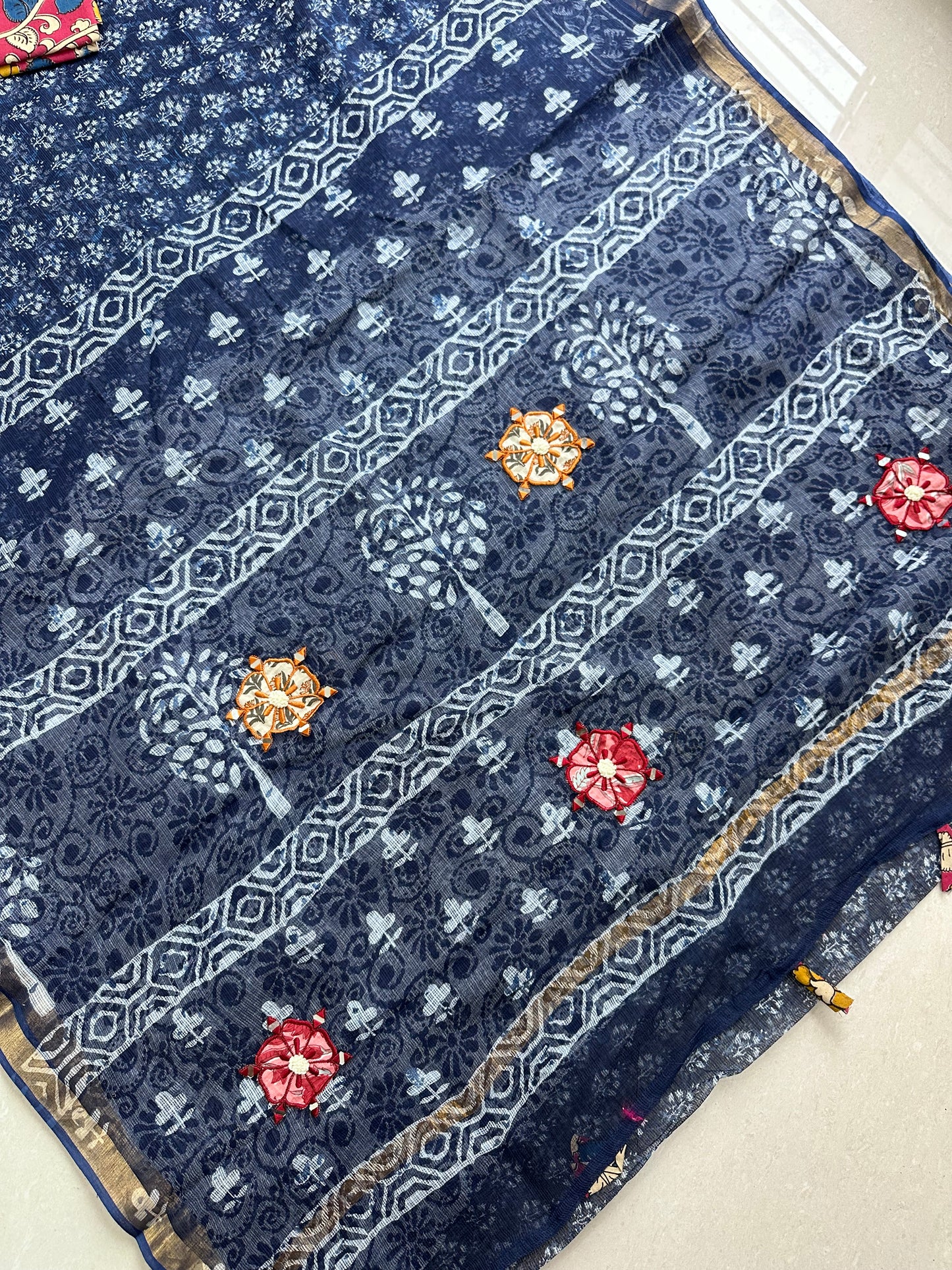 HandBlock Printed Pure Kota Cotton Doria Saree