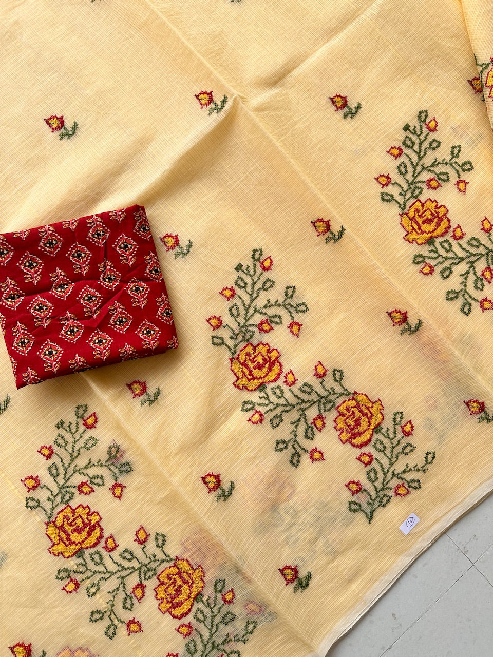 Embroidered Kota Cotton Doria Saree