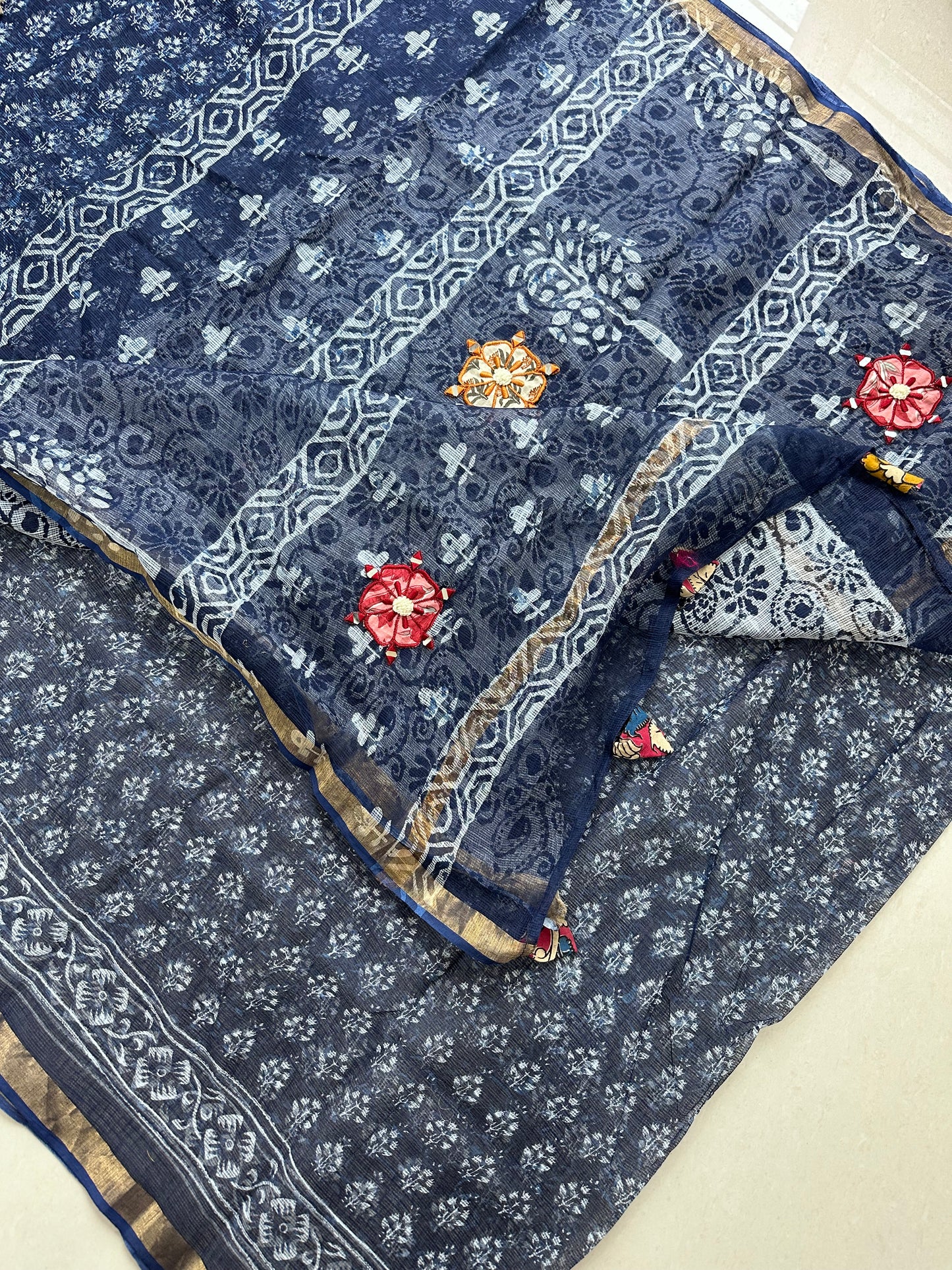 HandBlock Printed Pure Kota Cotton Doria Saree