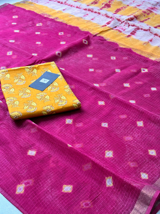 HandBlock Printed Pure Kota Cotton Doria Saree