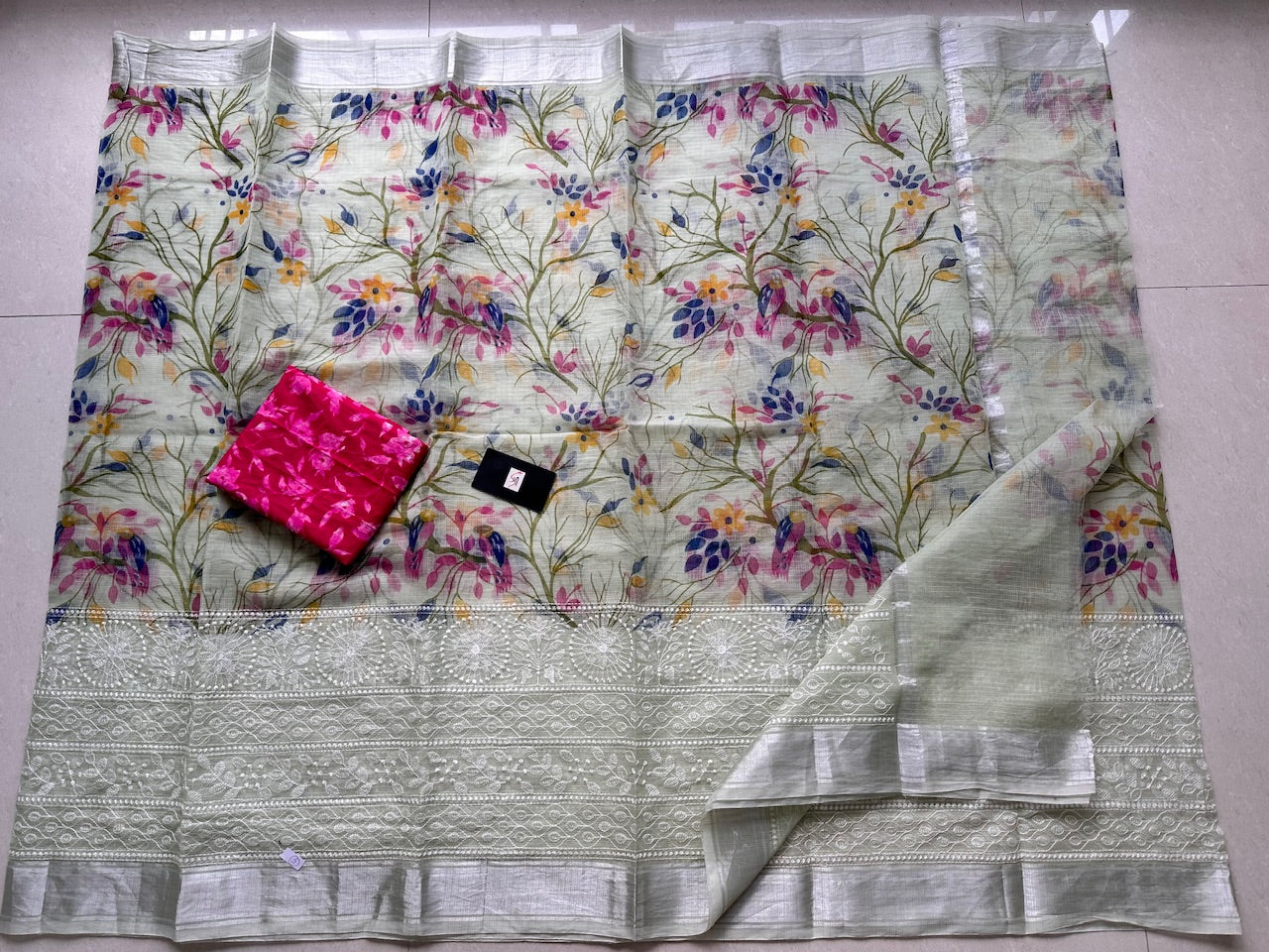 Embroidered Digital Printed Kota Cotton Doria Saree