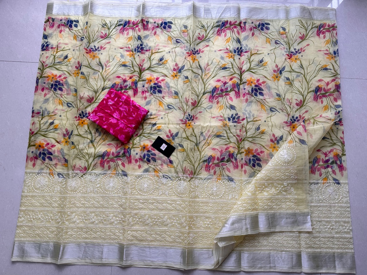 Embroidered Digital Printed Kota Cotton Doria Saree