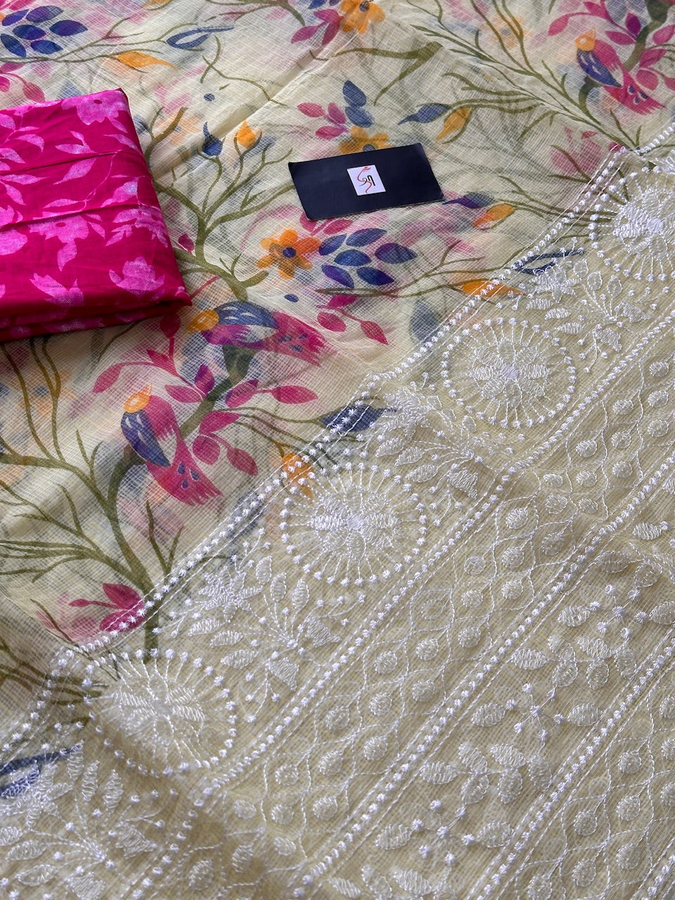 Embroidered Digital Printed Kota Cotton Doria Saree